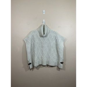 Max Studio Womens Lambswool Poncho Sweater Sz XL Ivory Buckles Minimalist Preppy